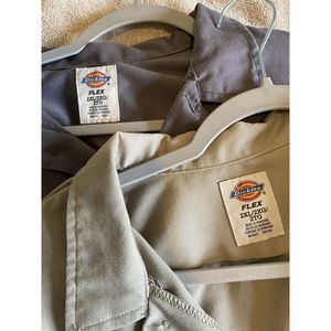 Lot of 2 Dickies Flex Mens Long Sleeve Button Up Work Shirts 2XL Blue & Tan Exc